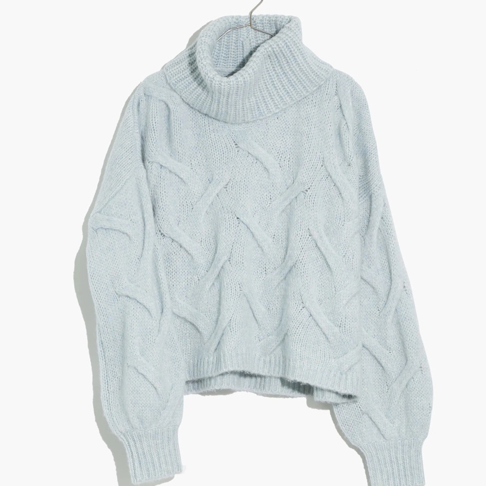 Madewell Modern Ice Blue Cable Knit Turtleneck Sweater